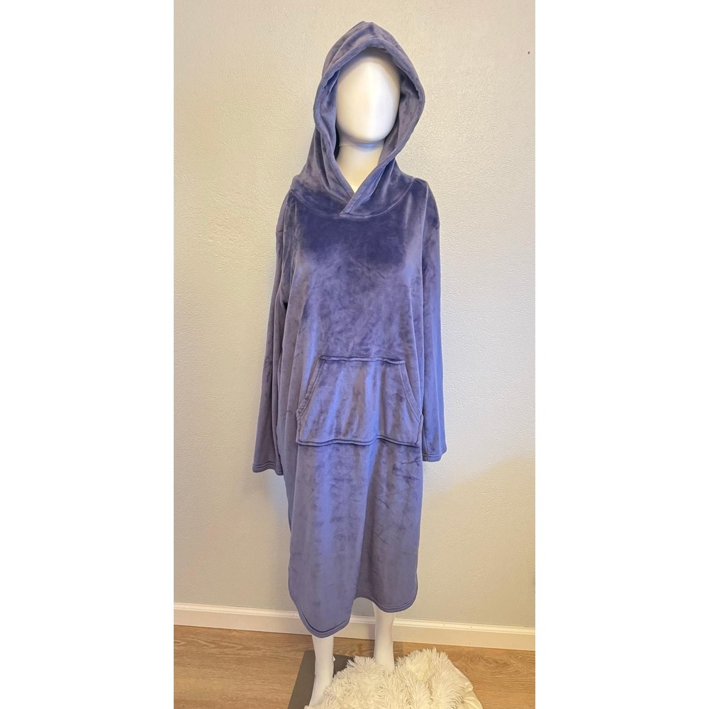 32 Degrees Heat Purple Plush Fleece Hooded Lounge Dress Sleepwear S/M